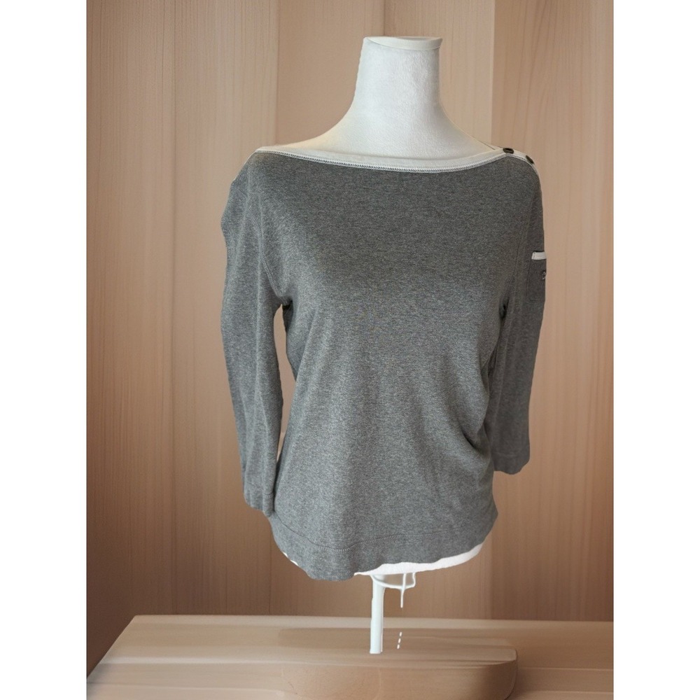 Lauren Ralph Lauren  Long Sleeve Normcore  Large Boatneck Gray With White Trim